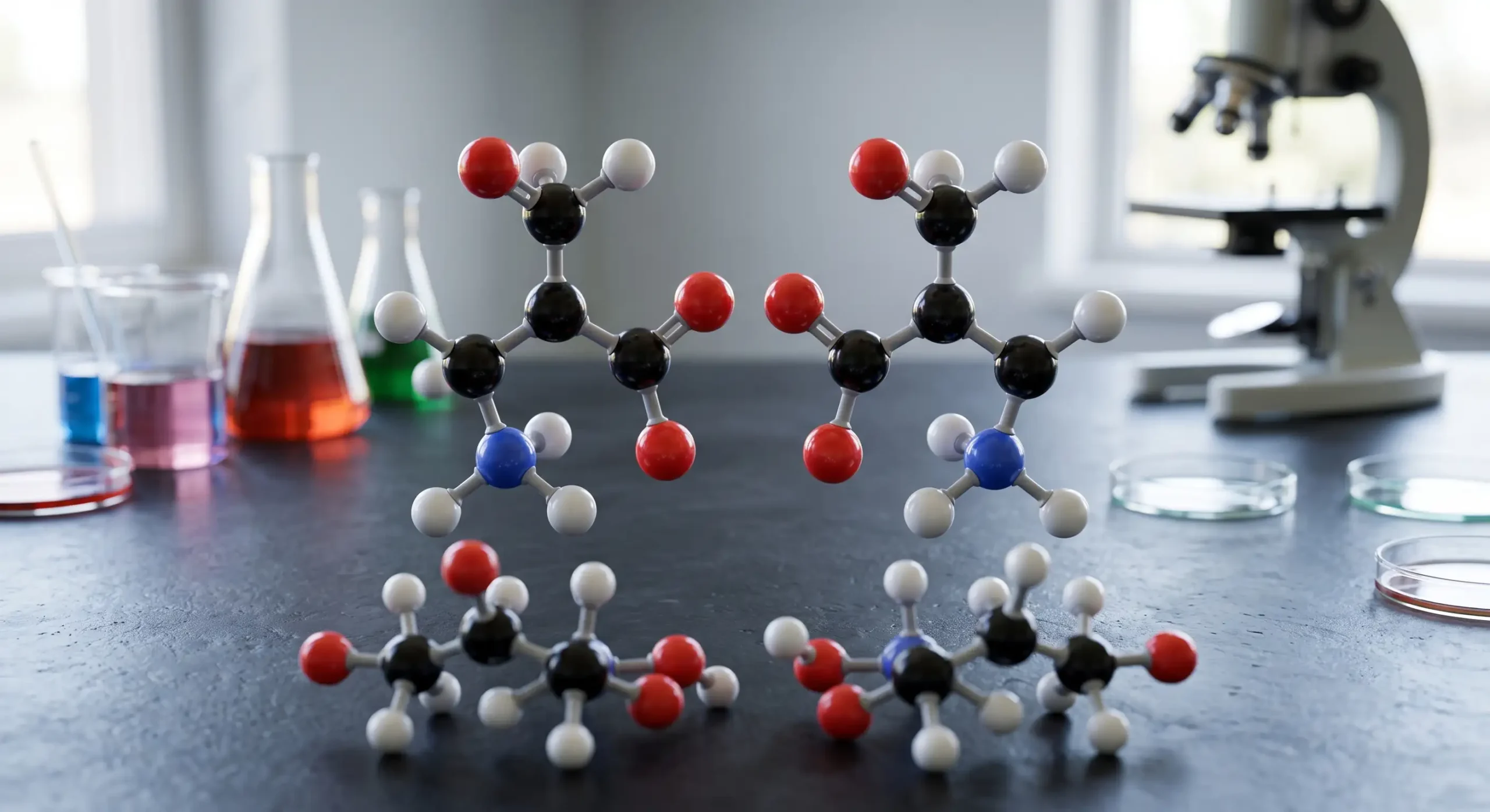 Chirality is the property of a molecule that makes it different from its own mirror image — just as your left and right hands are mirror images that cannot be perfectly overlaid.
