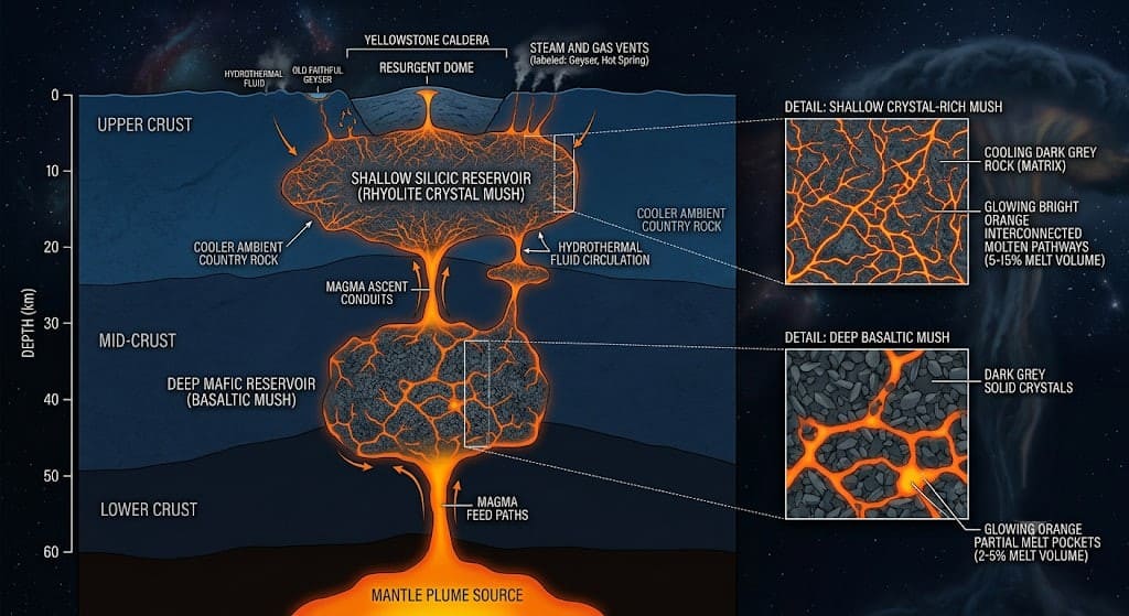 Inside structure of the yellowstone supervolcano magma chamber.