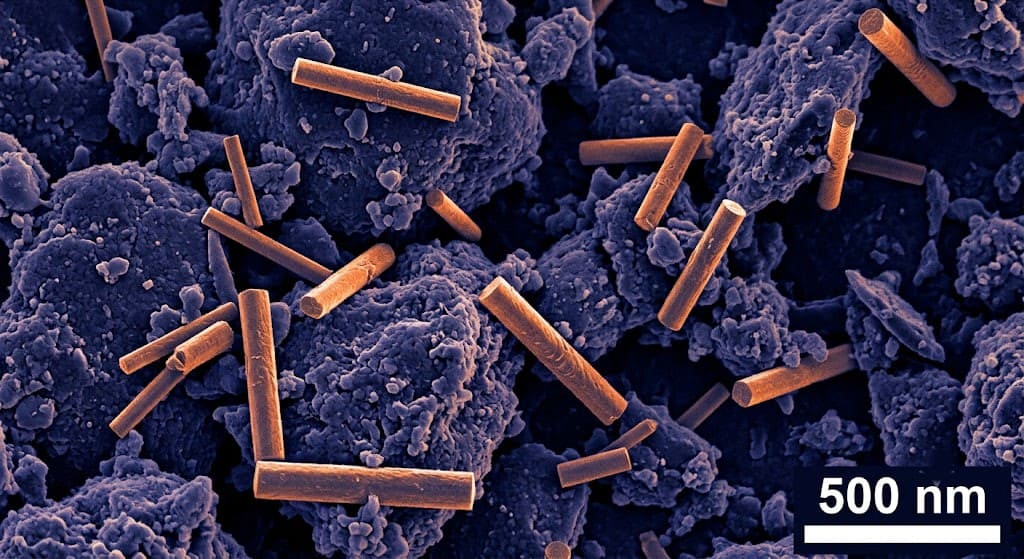 Microscopic view of engineered nanoparticles designed to warm the Martian atmosphere.